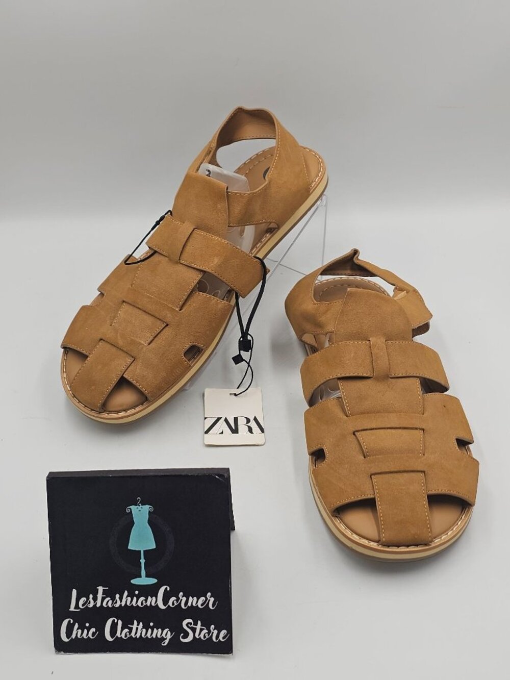 NWT Zara Men's Tan Brown Faux Suede Strap Fisherman Sandals Size 11 (44) 3766